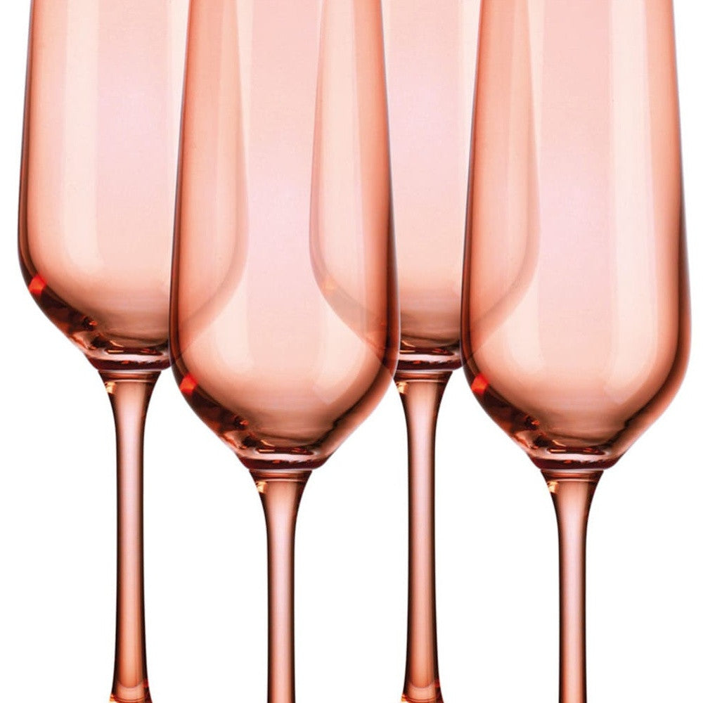 Set of Four Translucent Blush Champagne Flutes