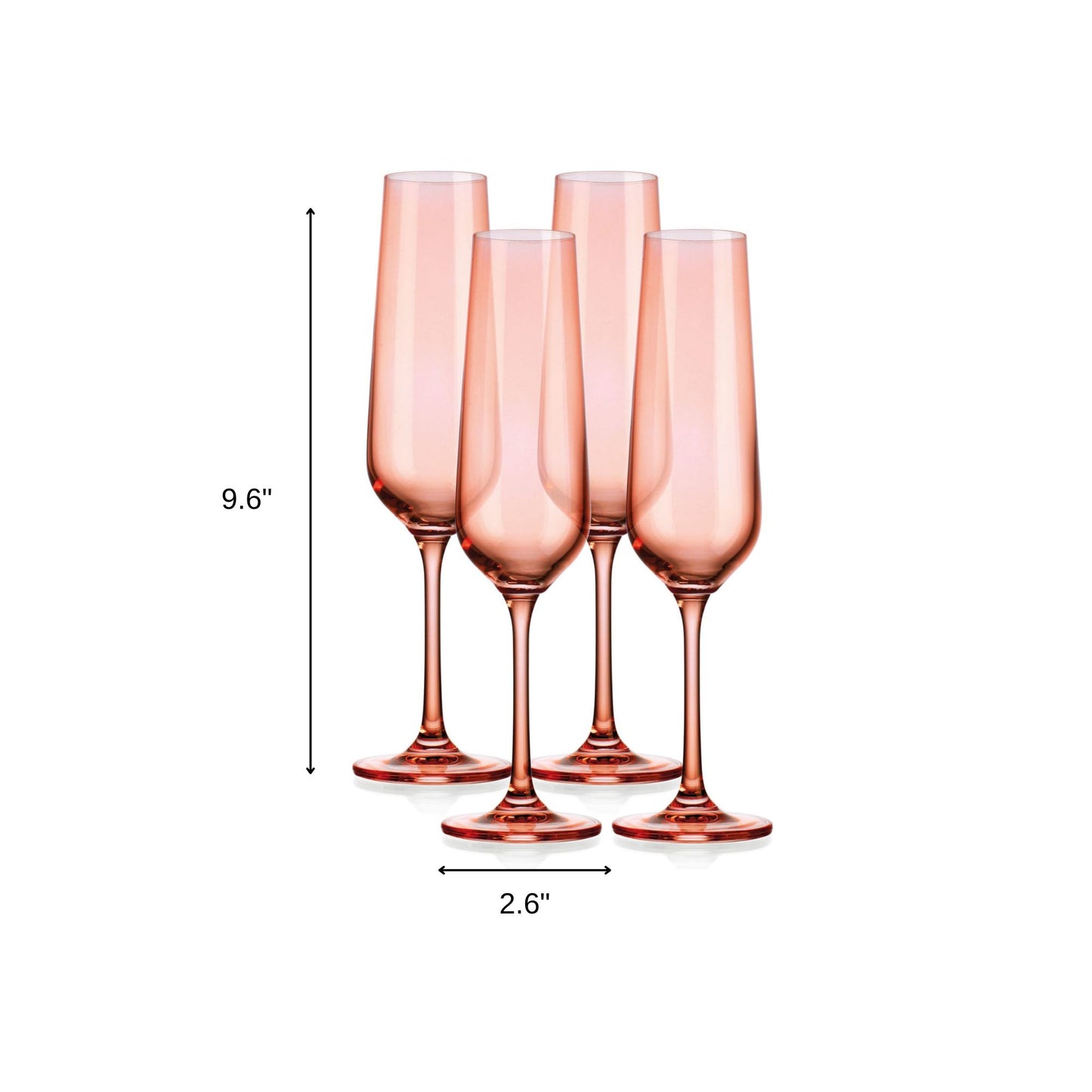 Set of Four Translucent Blush Champagne Flutes