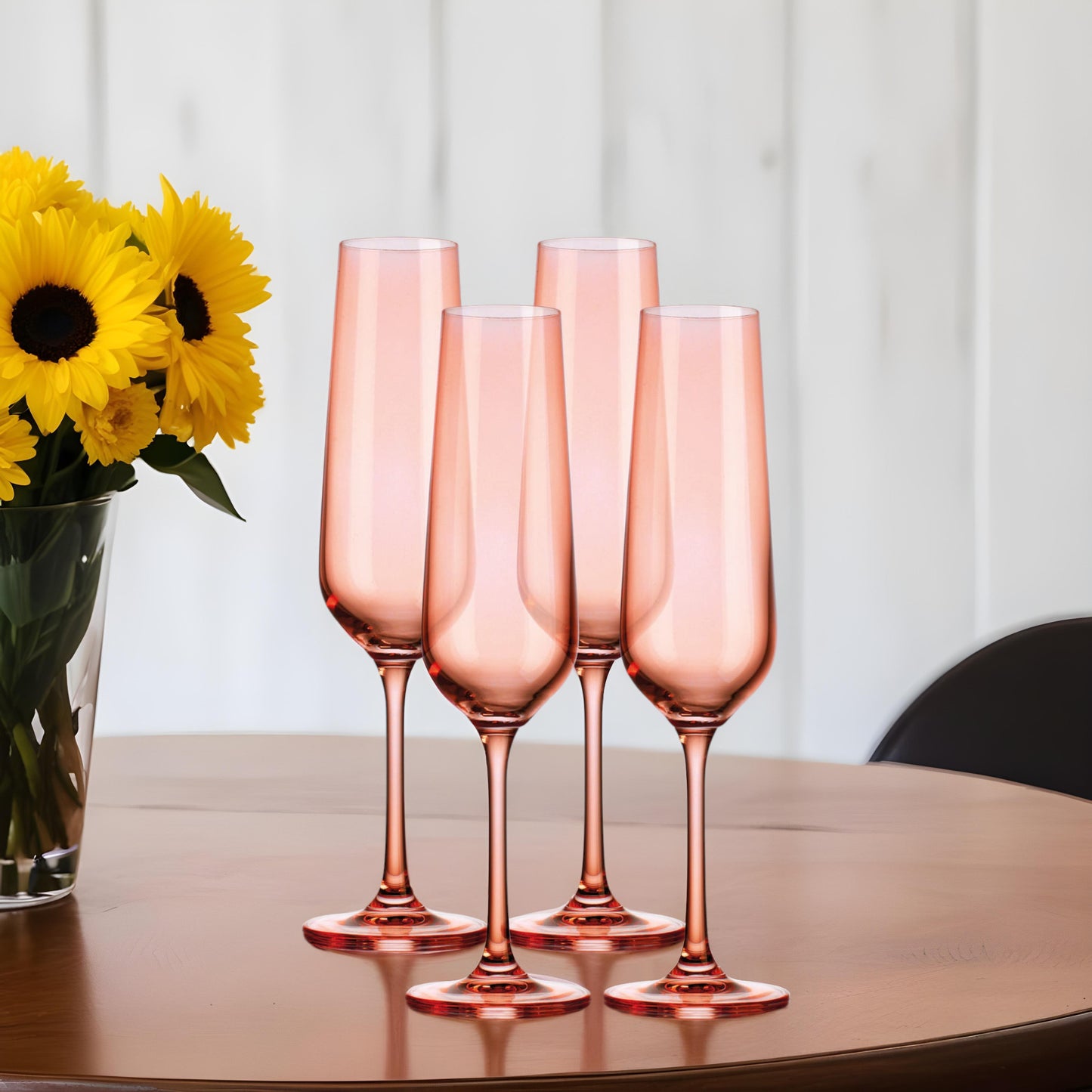 Set of Four Translucent Blush Champagne Flutes