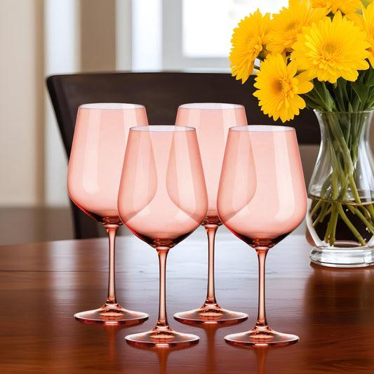 Set of Four Translucent Blush coral Large Wine Glasses