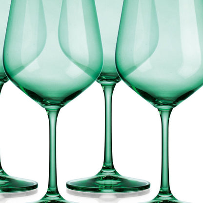 Set of Four Translucent Pale Green Large Wine Glasses