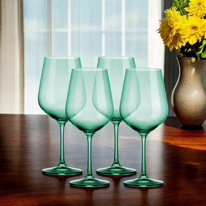 Set of Four Translucent Pale Green Large Wine Glasses