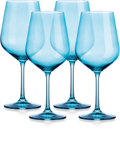 Set of Four Translucent Aqua Blue Large Wine Glasses