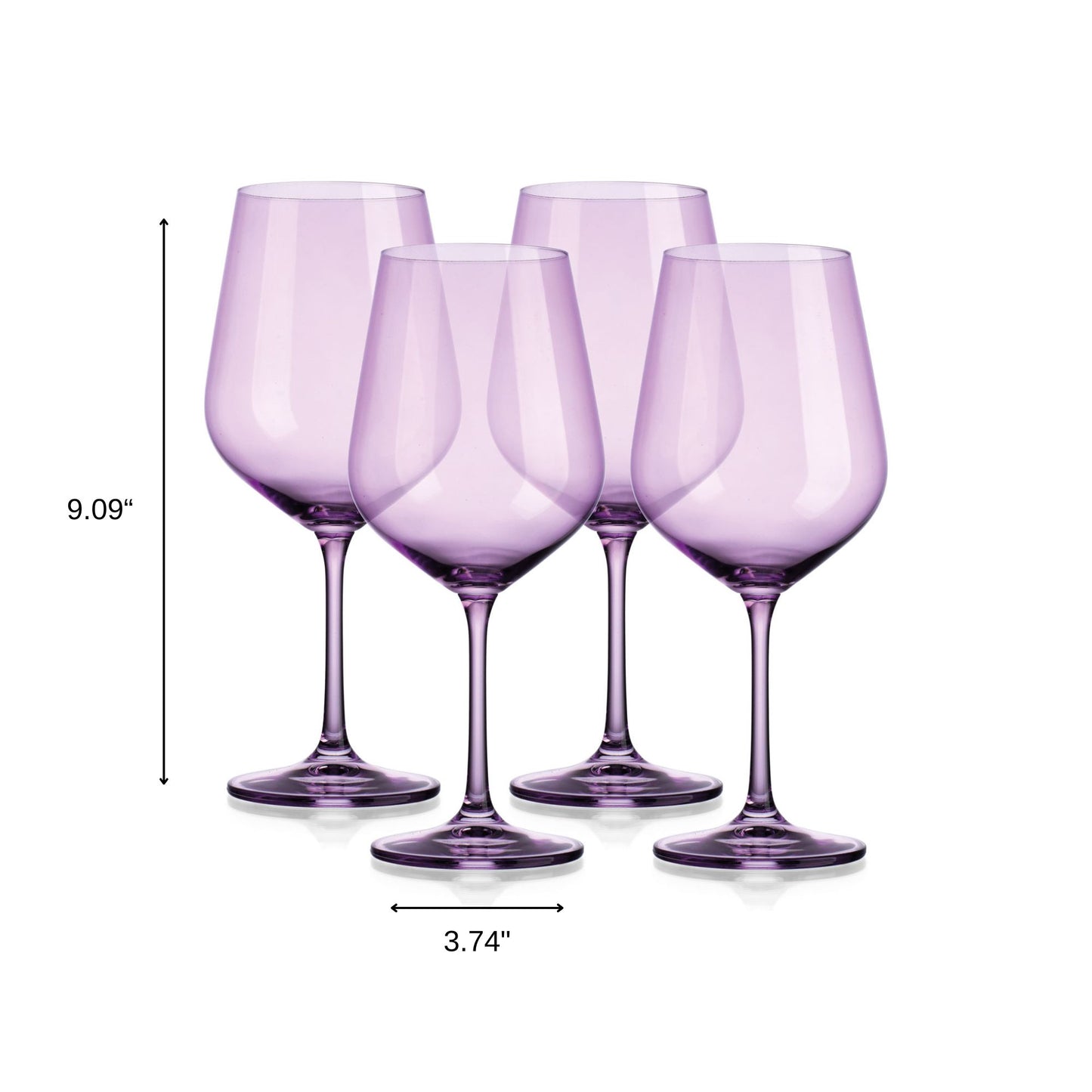 Set of Four Translucent Purple Large Wine Glasses