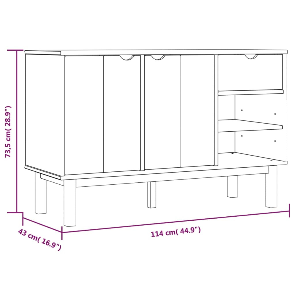 Sideboard OTTA 44.9"x16.9"x28.9" Solid Wood Pine