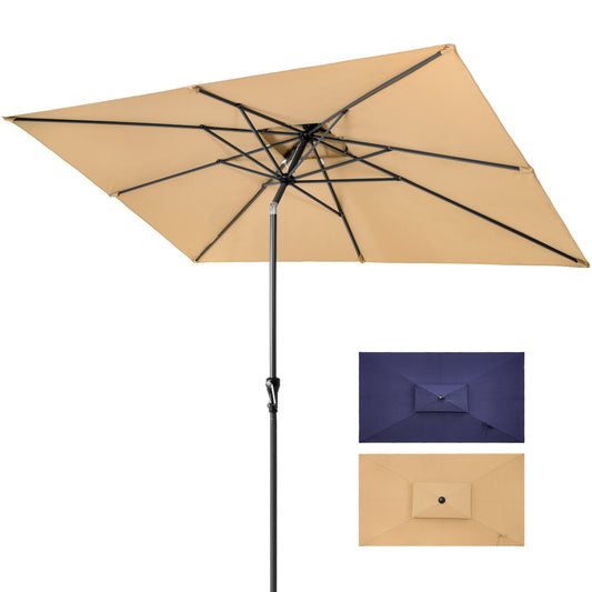 9' Tan Polyester Rectangular Tilt Market Patio Umbrella