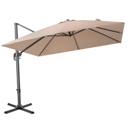 10' Tan Polyester Square Tilt Cantilever Patio Umbrella With Stand