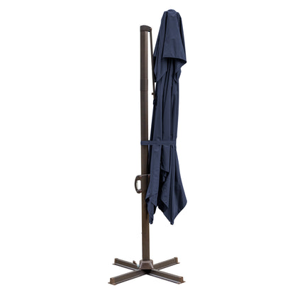 10' Navy Blue Polyester Square Tilt Cantilever Patio Umbrella With Stand