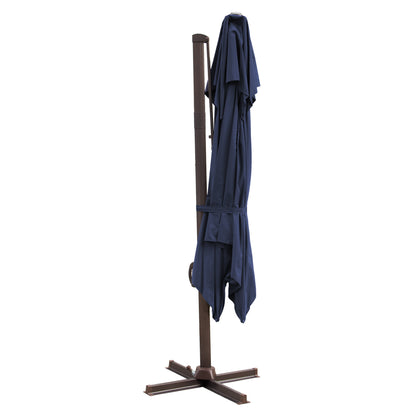 10' Navy Blue Polyester Square Tilt Cantilever Patio Umbrella With Stand