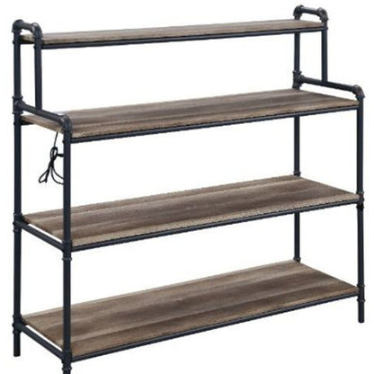 43" Brown and Black Metal Four Tier USB Bookcase