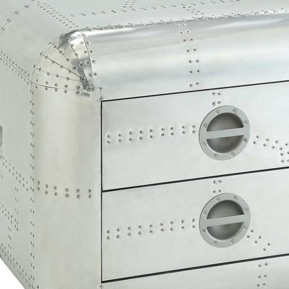 22" Silver Aluminum Aviator Trunk Style Square End Table With Two Drawers