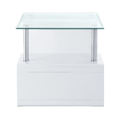 22" White Glass and Wood Square End Table With Two Shelves