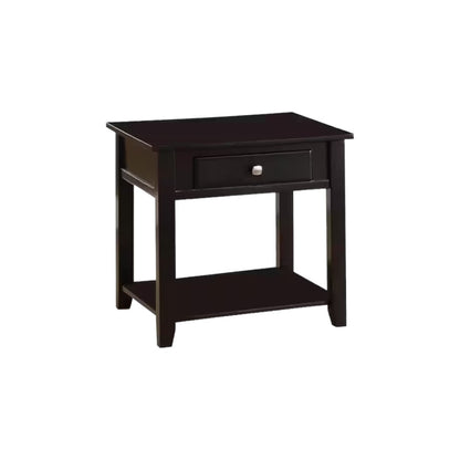 22" Black Manufactured Wood Square End Table With Drawer With Shelf