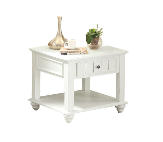 24" White Washed Square End Table With Drawer And Shelf