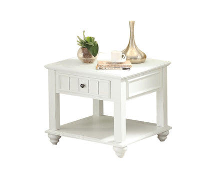 24" White Washed Square End Table With Drawer And Shelf