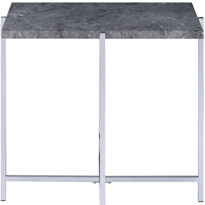 24" Chrome And Faux Marble Manufactured Wood And Metal Rectangular End Table