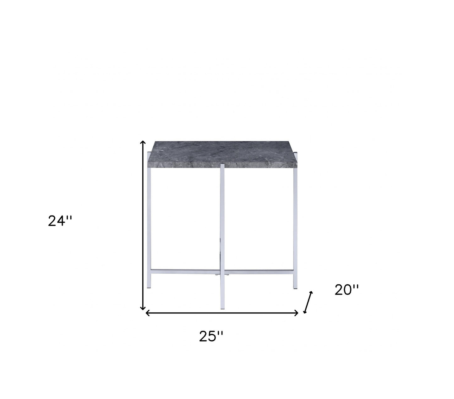 24" Chrome And Faux Marble Manufactured Wood And Metal Rectangular End Table