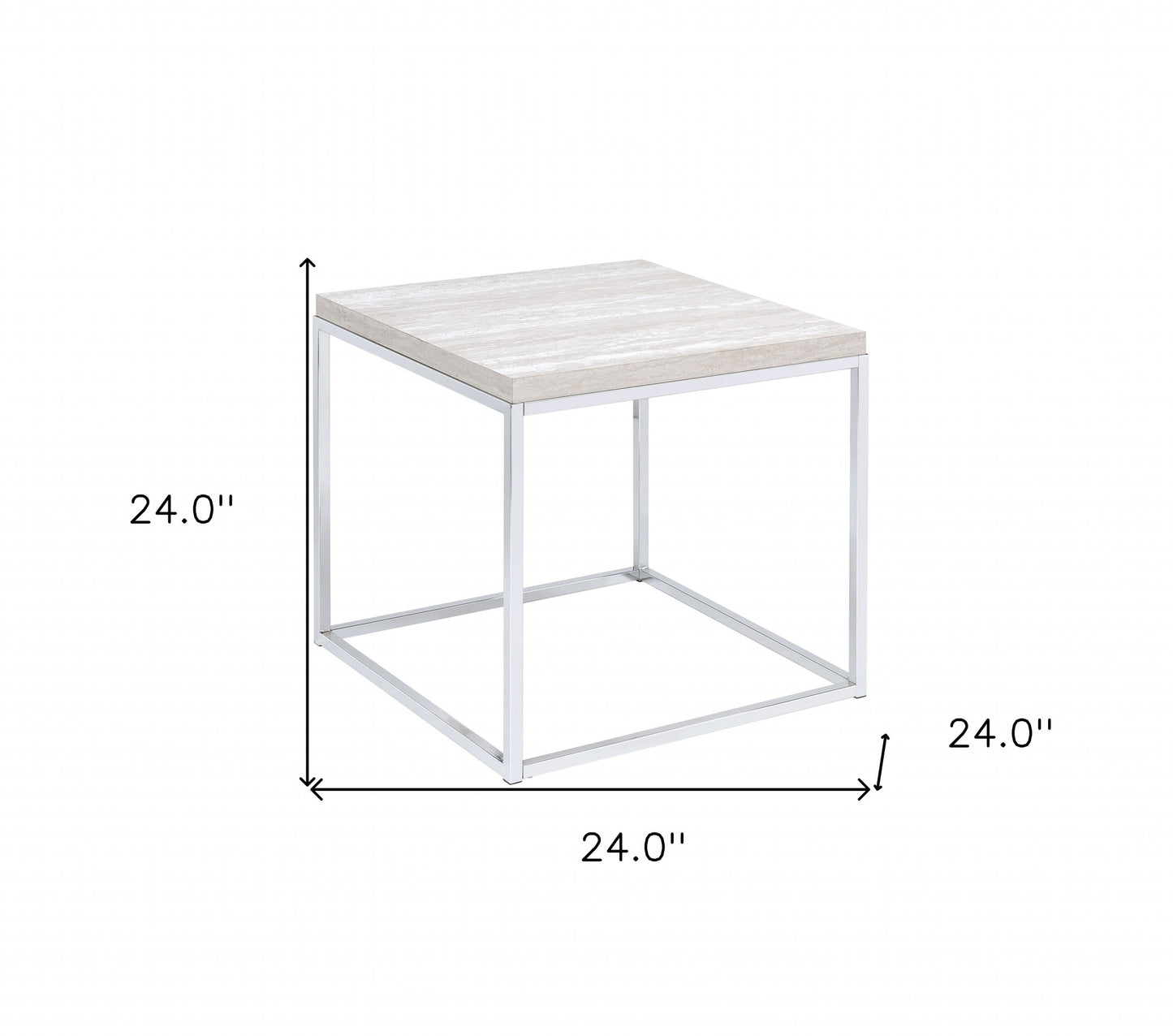 24" Chrome And White Oak Manufactured Wood And Metal Square End Table