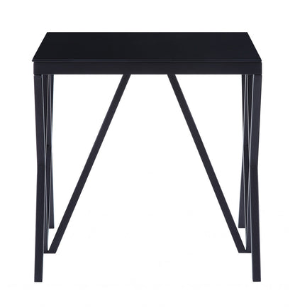 21" Black Glass And Metal Square End Table