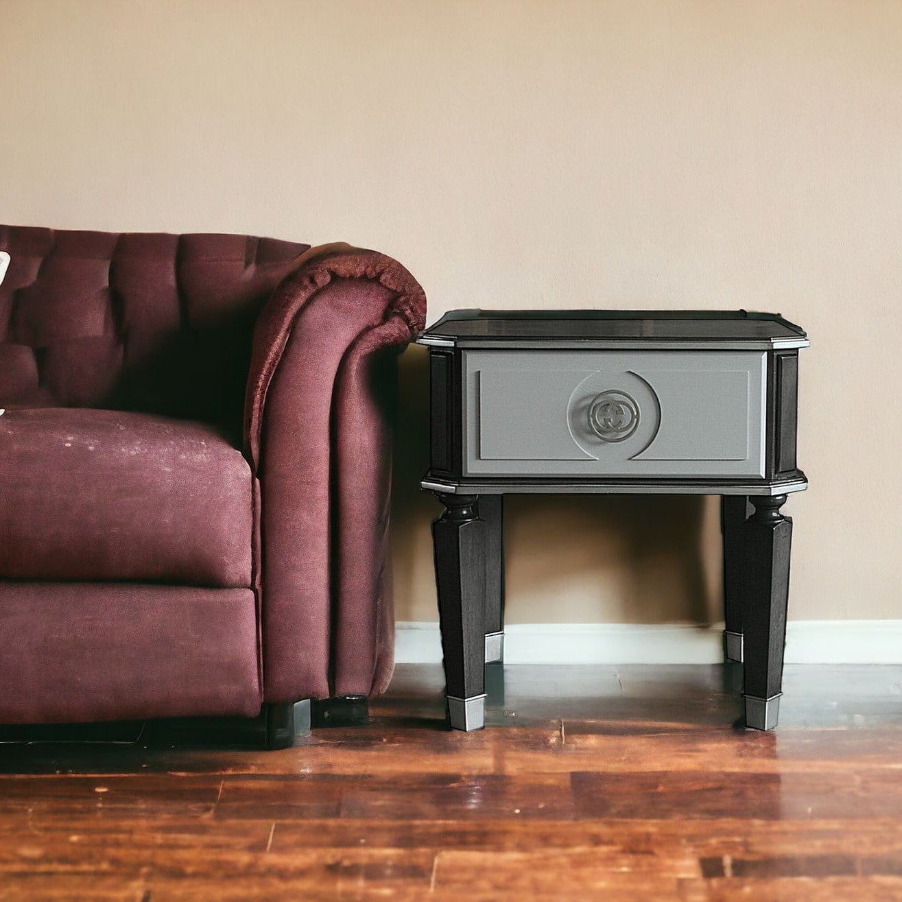 24" Charcoal And Light Gray Manufactured Wood Square End Table