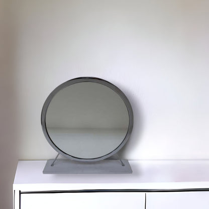 19" Faux Fur, Mirror, White & Chrome Finish Round Makeup Shaving Tabletop Mirror