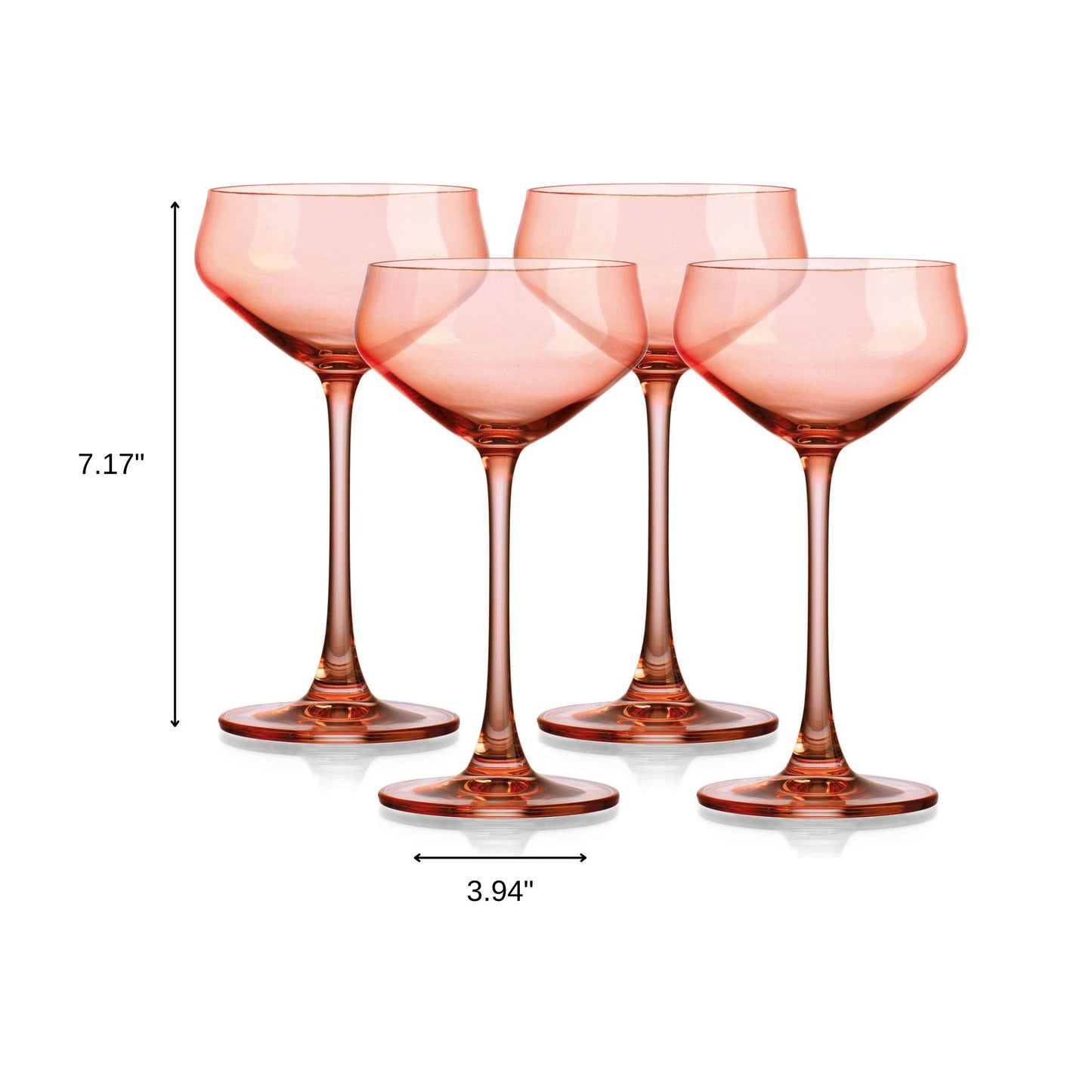 Set of Four Translucent Blush Coral Coupe Glasses