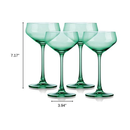 Set of Four Translucent Pale Green Coupe Glasses