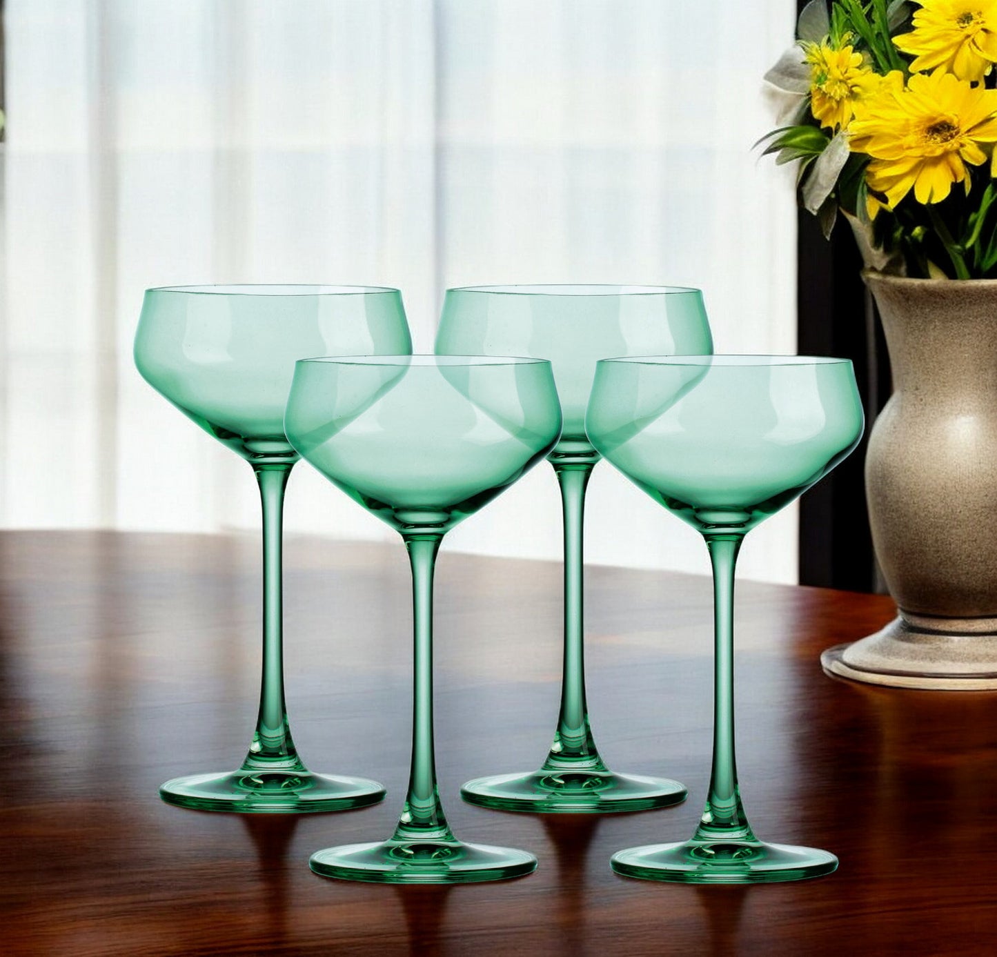 Set of Four Translucent Pale Green Coupe Glasses