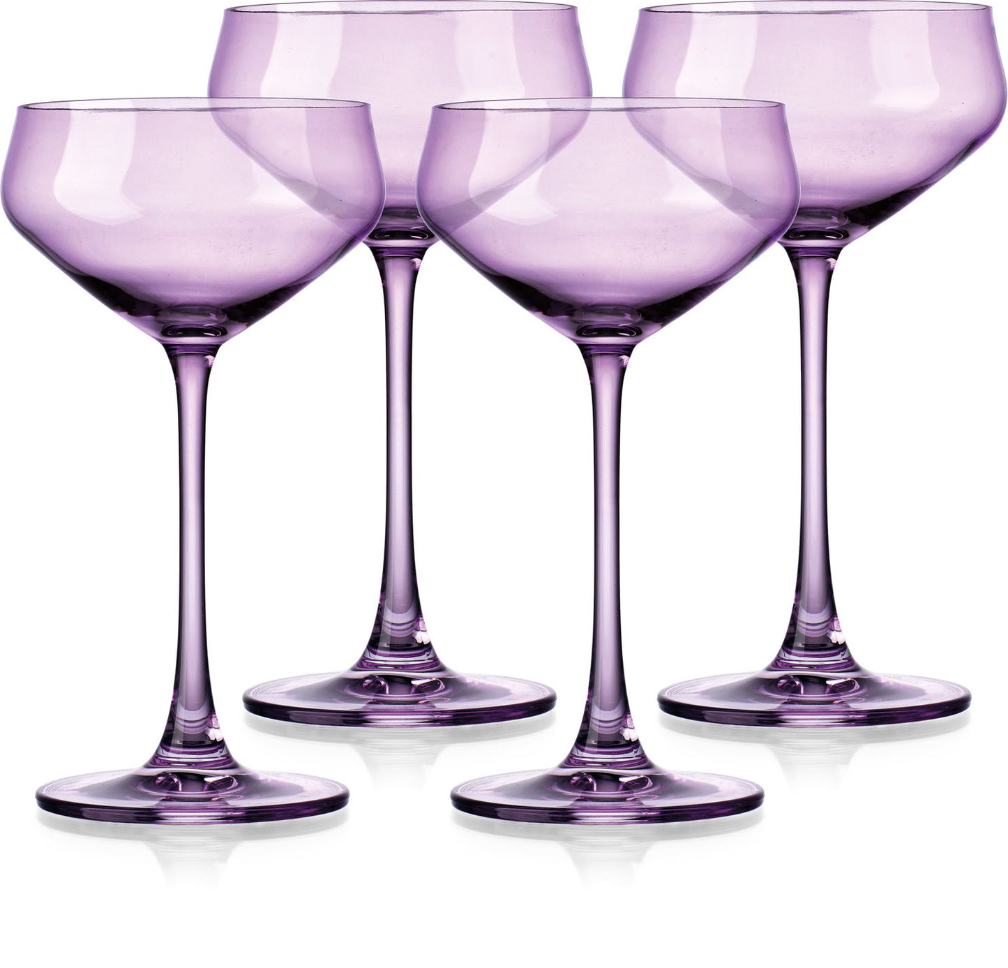 Set of Four Purple Lead Free Crystal Coupe Shallow Bowl Stemmed Coupe