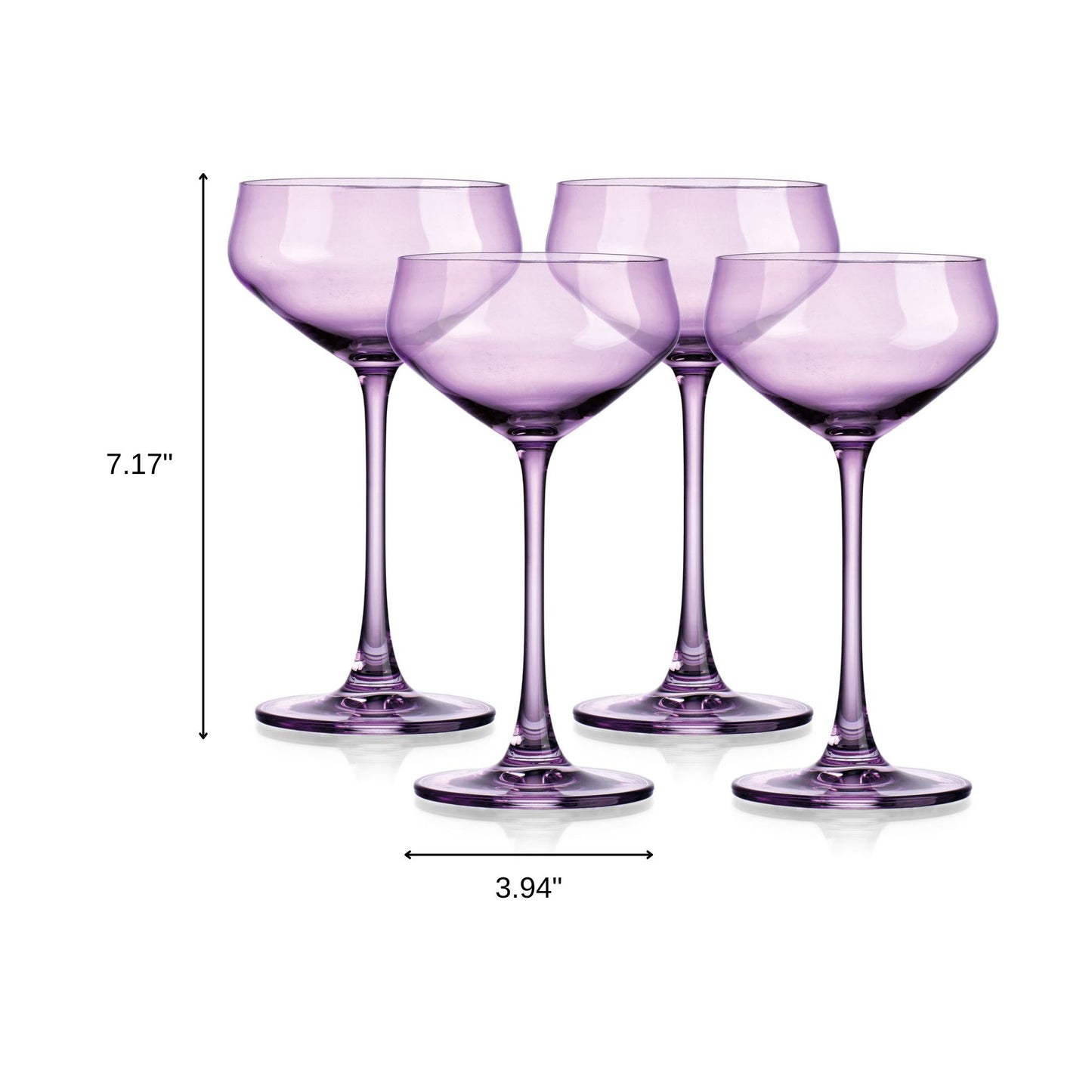 Set of Four Purple Lead Free Crystal Coupe Shallow Bowl Stemmed Coupe