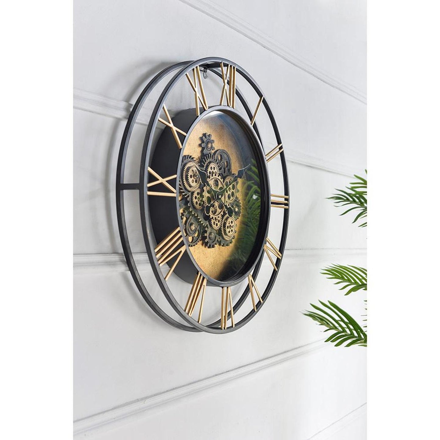 28" Circle Copper Metal and Glass Analog Exposed Gear Wall Clock