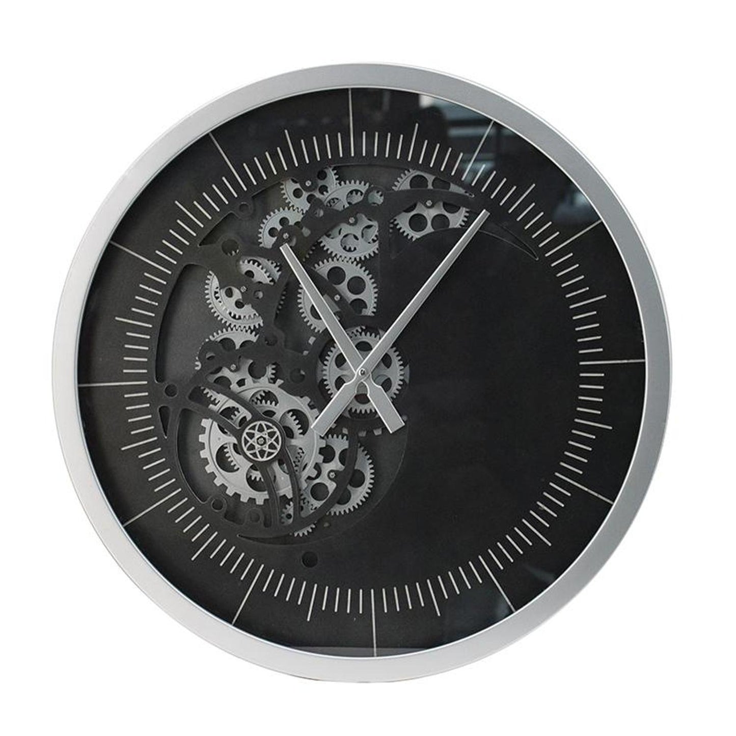 23" Circle Black and Silver Wood and Glass Analog Wall Clock