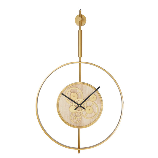 20" Novelty Gold Metal and Glass Analog Exposed Gear Wall Clock