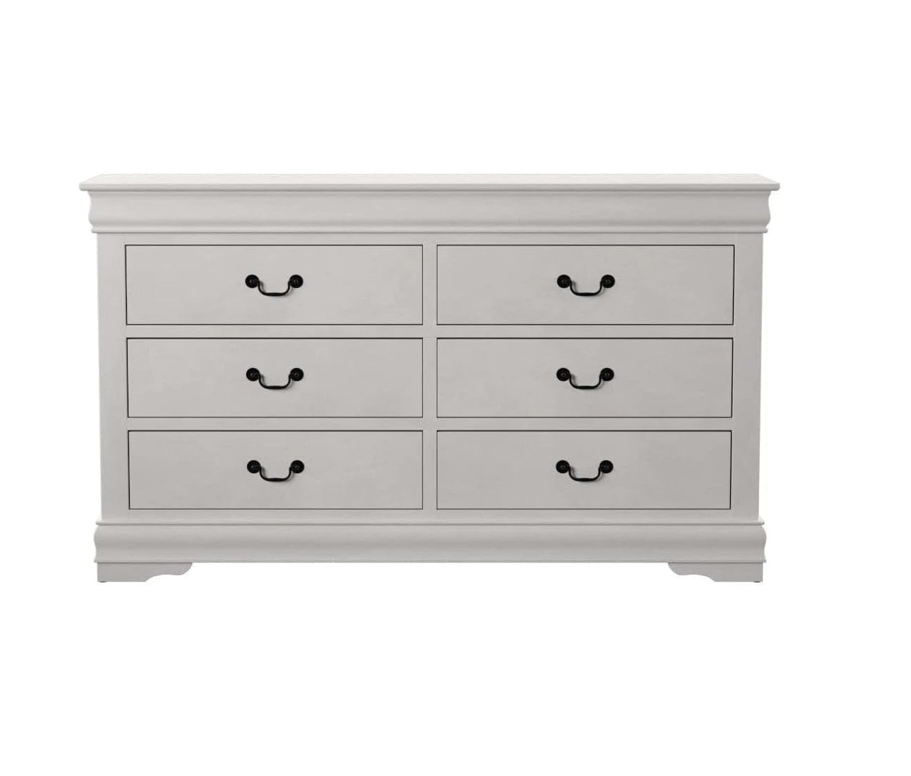 57" White Solid Wood Six Drawer Double Dresser