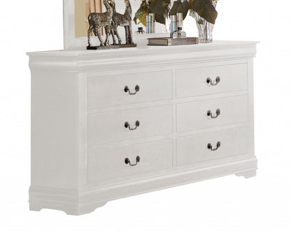 57" White Solid Wood Six Drawer Double Dresser