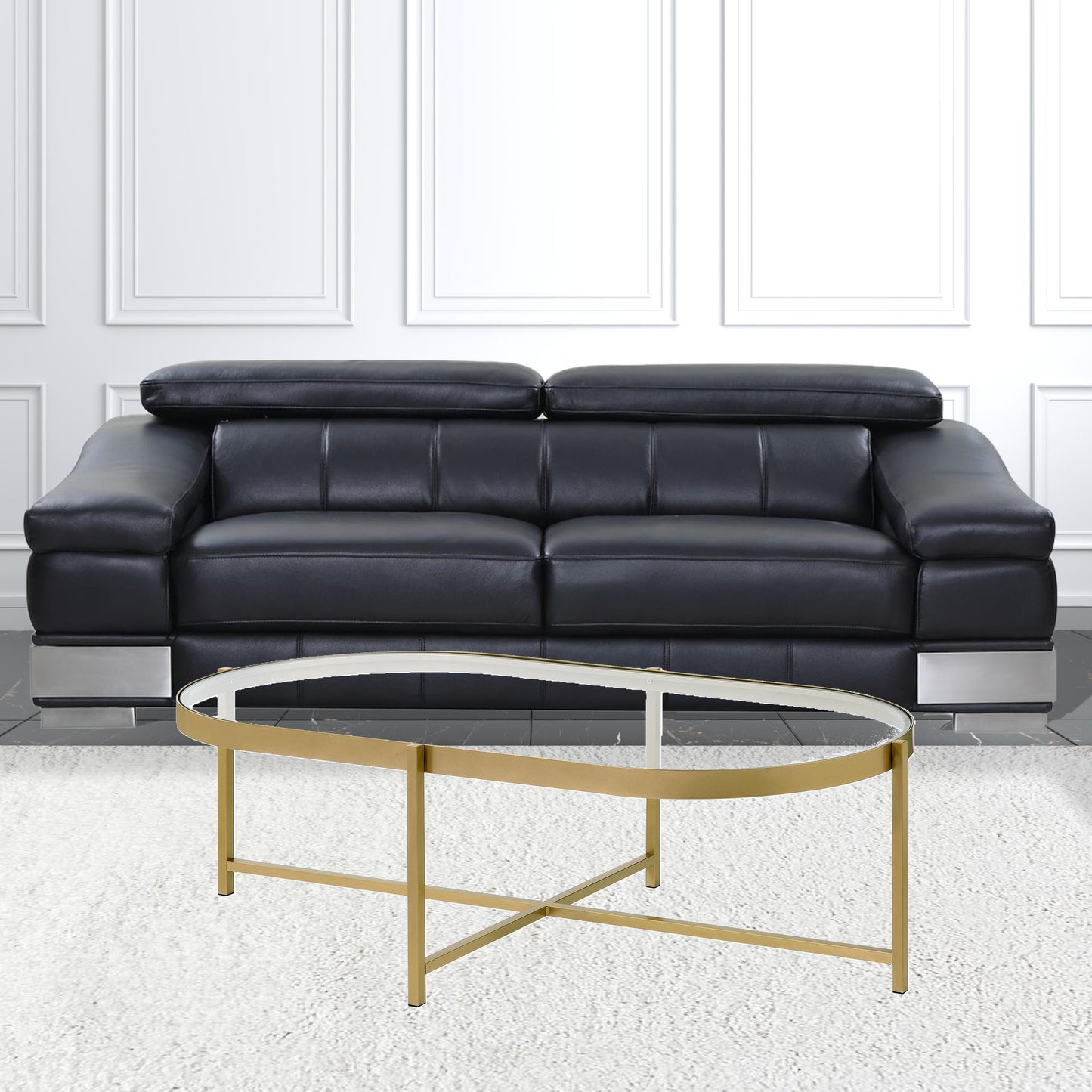 54" Gold And Clear Glass Oval Coffee Table