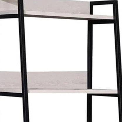 67" Natural and Black Metal Five Tier Ladder Bookcase