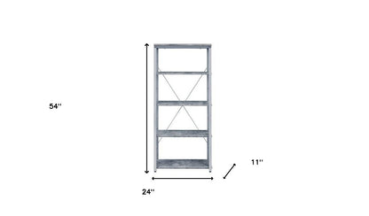 54" Gray and Silver Metal Four Tier Etagere Bookcase