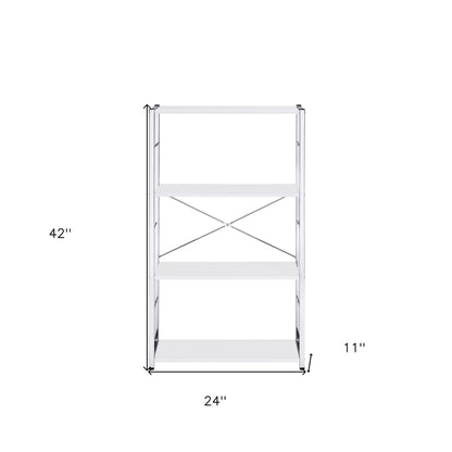 42" White Metal Four Tier Etagere Bookcase