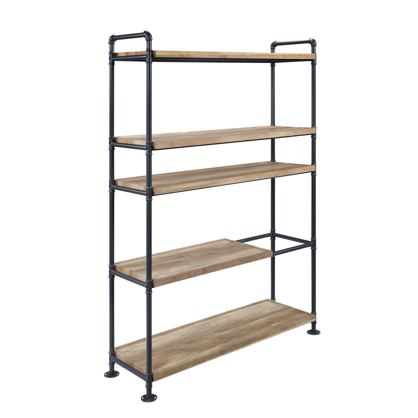 65" Brown and Black Metal Five Tier Etagere Bookcase