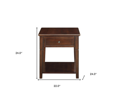 24" Walnut Manufactured Wood Rectangular End Table With Drawer And Shelf