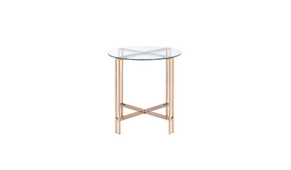 24" Champagne And Clear Glass And Metal Round End Table