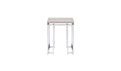 24" Chrome And Natural Oak Manufactured Wood And Metal Square End Table