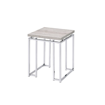 24" Chrome And Natural Oak Manufactured Wood And Metal Square End Table