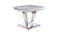 22" Silver And Light Gray Marble Look And Stainless Steel Square End Table