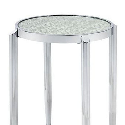 25" Silver Mirrored And Metal Round End Table