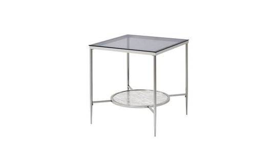 24" Chrome And Clear Glass And Metal Square End Table With Shelf