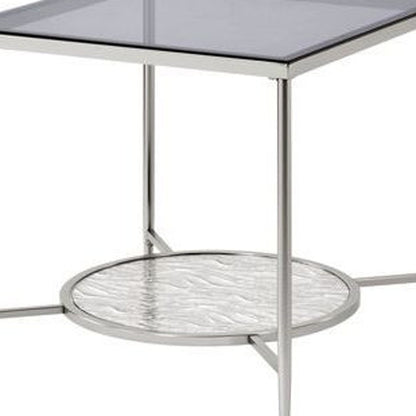 24" Chrome And Clear Glass And Metal Square End Table With Shelf