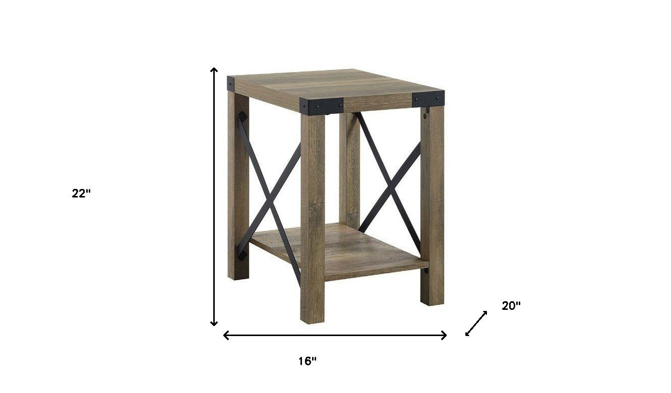 22" Rustic Oak Manufactured Wood Rectangular End Table With Shelf