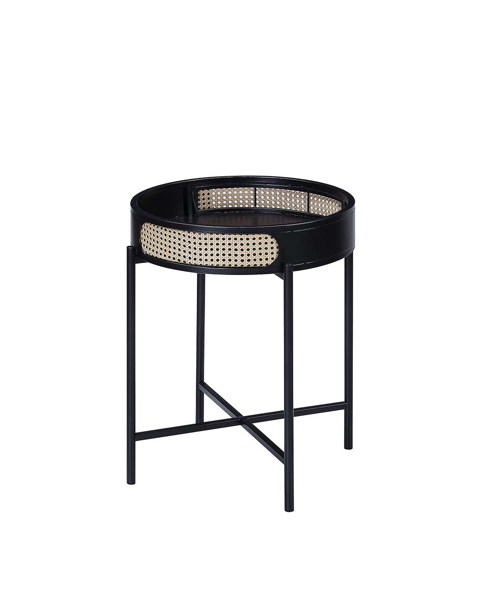 24" Black Melamine Veneer And Manufactured Wood Round End Table